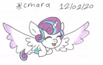 Size: 1031x651 | Tagged: safe, artist:cmara, derpibooru import, princess flurry heart, alicorn, pony, baby, baby pony, cute, diaper, eyes closed, female, filly, flurrybetes, flying, image, jpeg, open mouth, simple background, solo, traditional art, white background