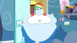 Size: 2560x1440 | Tagged: suggestive, artist:neongothic, derpibooru import, rainbow dash, equestria girls, bbw, belly, belly button, big belly, big breasts, blushing, breasts, busty rainbow dash, clothes, double chin, fat, fat boobs, fat fetish, fetish, huge belly, image, morbidly obese, obese, pajamas, png, rainblob dash, ssbbw, tubby wubby pony waifu, weight gain