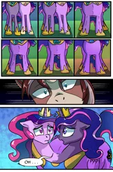 Size: 1800x2740 | Tagged: safe, artist:candyclumsy, author:bigonionbean, derpibooru import, oc, oc:king speedy hooves, oc:princess luminescent love, oc:princess morning star, oc:queen galaxia, alicorn, pony, comic:the fusion flashback 2, alicorn princess, basement, canterlot, canterlot castle, chamber, comic, commissioner:bigonionbean, concerned, cutie mark, embarrassed, ethereal mane, flashback, forced, fusion, fusion:king speedy hooves, fusion:princess luminescent love, fusion:princess morning star, fusion:queen galaxia, image, jewelry, magic, merge, merging, png, royalty, shocked, surprised, swelling