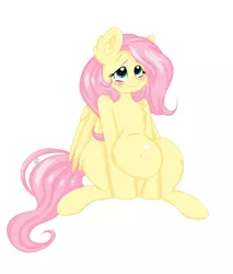 Size: 3185x3733 | Tagged: safe, artist:nightydream, derpibooru import, fluttershy, pegasus, pony, belly, belly button, big belly, blushing, chubby, chubbyshy, fat, fattershy, image, png, simple background, solo, white background