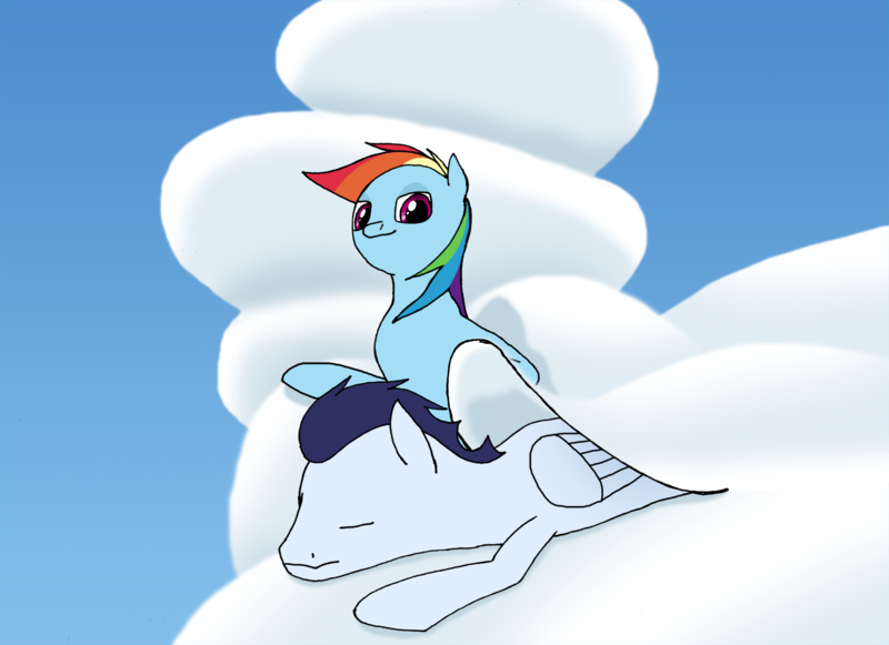 Size: 1486x1080 | Tagged: safe, artist:soks777, derpibooru import, rainbow dash, soarin', cloud, female, image, male, png, shipping, sleeping, soarindash, straight