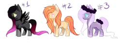 Size: 1400x496 | Tagged: safe, artist:minelvi, derpibooru import, oc, unofficial characters only, earth pony, pegasus, pony, unicorn, base used, earth pony oc, female, floral head wreath, flower, horn, image, mare, pegasus oc, png, simple background, transparent background, unicorn oc, wings