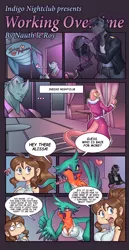 Size: 2929x5670 | Tagged: safe, artist:nauth, derpibooru import, oc, oc:aisha (bird), oc:alissa, oc:shadow warp, anthro, human, breasts, cleavage, comic, community related, dialogue, furry, helmet, image, indigo nightclub, jpeg, motorcycle, nightclub