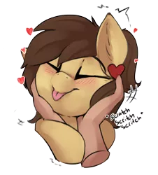Size: 2226x2457 | Tagged: safe, artist:beardie, derpibooru import, part of a set, oc, oc:retro hearts, unofficial characters only, human, pegasus, pony, :p, beardies scritching ponies, blushing, commission, disembodied hand, eyes closed, female, hand, happy, heart, image, mare, petting, piercing, png, ponytail, smiling, tongue out, ych result