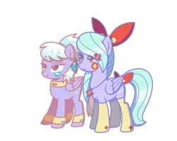 Size: 1002x797 | Tagged: safe, artist:kb-gamerartist, derpibooru import, cloudchaser, flitter, minun, pegasus, plusle, pony, anklet, bow, bracelet, choker, clothes, cosplay, costume, crossover, duo, ear piercing, earring, female, hair bow, hairclip, halloween, halloween costume, holiday, image, jewelry, mare, necklace, nightmare night, nightmare night costume, piercing, png, pokémon, raised eyebrow, siblings, simple background, sisters, socks, tail bow, transparent background, twins, wristband