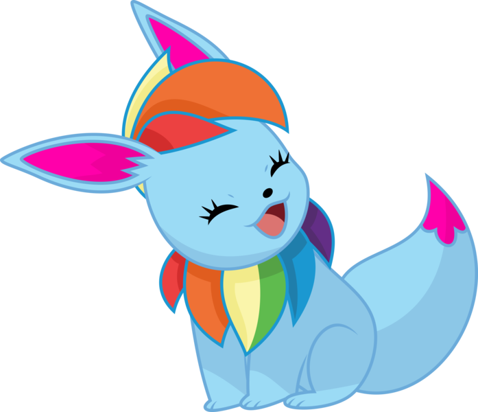 Size: 4647x4000 | Tagged: safe, artist:melisareb, derpibooru import, rainbow dash, oc, oc:rainbow eevee, eevee, absurd resolution, eeveefied, eyes closed, female, image, png, pokefied, pokémon, simple background, sitting, solo, species swap, transparent background, vector