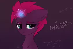 Size: 3350x2261 | Tagged: safe, artist:reterica, derpibooru import, tempest shadow, pony, unicorn, my little pony: the movie, abuse, broken horn, bust, crying, eye scar, female, filly, filly tempest shadow, horn, image, jpeg, mare, scar, sparking horn, tempestbuse, younger