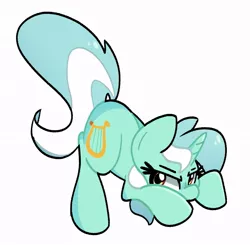 Size: 983x962 | Tagged: safe, artist:kindakismet, derpibooru import, lyra heartstrings, pony, unicorn, face down ass up, female, image, jpeg, mare, simple background, solo, white background