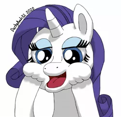 Size: 1588x1536 | Tagged: safe, artist:darkyboode32, derpibooru import, rarity, pony, unicorn, bust, cute, derpibooru exclusive, eyelashes, eyeshadow, female, image, jpeg, makeup, mare, open mouth, raribetes, simple background, smiling, solo, squishy cheeks, traditional art, white background