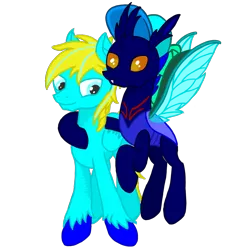 Size: 1350x1350 | Tagged: artist needed, safe, derpibooru import, oc, oc:airtric fantason, oc:visionare fantason, unofficial characters only, changedling, changeling, pegasus, pony, derpibooru community collaboration, 2021 community collab, hat, image, male, png, simple background, stallion, standing, transparent background, unshorn fetlocks, wings