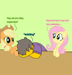 Size: 731x768 | Tagged: safe, artist:haileykitty69, derpibooru import, applejack, fluttershy, bad day, crossover, crying, image, png, seymour skinner, the simpsons