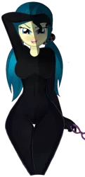 Size: 2311x4774 | Tagged: safe, artist:danielitamlp, derpibooru import, edit, juniper montage, equestria girls, movie magic, spoiler:eqg specials, background removed, catsuit, glasses, glasses off, image, looking at you, png, simple background, solo, transparent background