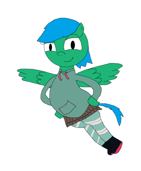 Size: 1964x2384 | Tagged: safe, artist:blazewing, derpibooru import, oc, oc:maggie, unofficial characters only, pegasus, pony, airborne, belly, chubby, clothes, costume, female, flying, halloween, halloween costume, holiday, hooves on hips, image, looking at you, mare, nightmare night, nightmare night costume, plump, png, shoes, simple background, skirt, smiling, socks, solo, sweatshirt, vanellope von schweetz, white background, wreck-it ralph
