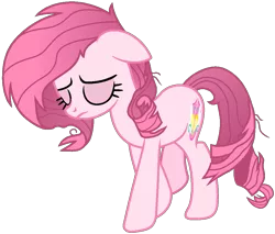 Size: 1035x880 | Tagged: safe, alternate version, artist:muhammad yunus, derpibooru import, oc, oc:annisa trihapsari, unofficial characters only, earth pony, pony, alternate hairstyle, base used, earth pony oc, eyes closed, female, image, mare, messy mane, not rarity, pink body, pink hair, png, sad, simple background, solo, sorrow, sorry, transparent background, vector