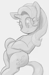 Size: 1536x2332 | Tagged: safe, artist:wallswallswalls, derpibooru import, starlight glimmer, pony, unicorn, belly, belly button, female, image, mare, monochrome, png, preglight glimmer, pregnant, pubic mound, smiling, solo