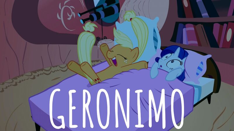 Size: 1920x1080 | Tagged: safe, derpibooru import, edit, edited screencap, editor:quoterific, screencap, applejack, rarity, earth pony, pony, unicorn, look before you sleep, :o, bed, duo, duo female, eyes closed, female, golden oaks library, image, jpeg, library, open mouth, surprised