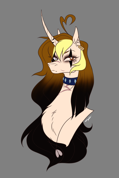 Size: 2824x4220 | Tagged: safe, artist:emalajissda, derpibooru import, oc, oc:blue-pines, alicorn, original species, pony, unicorn, female, image, jewelry, mare, necklace, png, solo, stripes