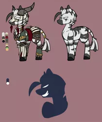 Size: 1717x2048 | Tagged: safe, artist:cantershirecommons, derpibooru import, oc, oc:shauri, zebra, bone, braid, clothes, female, image, jewelry, jpeg, mare, necklace, quadrupedal, reference sheet, ring, simple background, skull, solo, tail, tail ring, tribal, zoomorphic