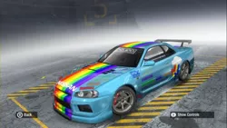 Size: 1280x720 | Tagged: safe, derpibooru import, rainbow dash, car, game screencap, image, jpeg, need for speed, need for speed pro street, nissan, nissan skyline