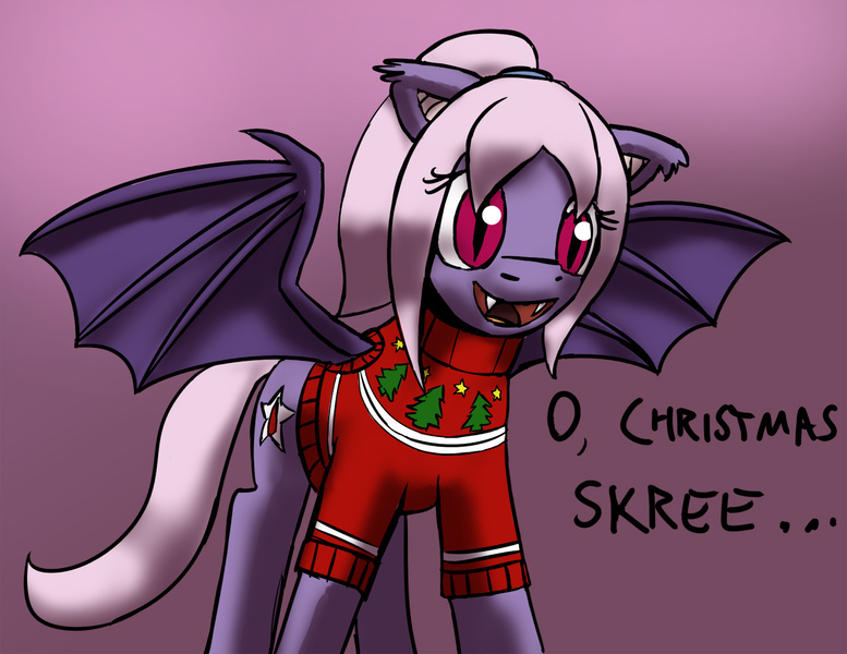 Size: 1280x989 | Tagged: safe, artist:warskunk, derpibooru import, oc, bat pony, bat pony oc, bat wings, christmas sweater, clothes, female, image, jpeg, solo, sweater, wings