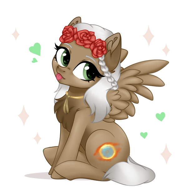 Size: 4000x4000 | Tagged: safe, artist:skairsy, derpibooru import, oc, oc:rosalie, unofficial characters only, pegasus, pony, :p, braid, chest fluff, commission, floral head wreath, flower, image, pegasus oc, png, simple background, solo, tongue out, white background, wings, ych result