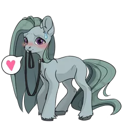 Size: 1024x1024 | Tagged: safe, artist:band sickle, derpibooru import, marble pie, earth pony, pony, blushing, female, heart, image, looking at you, mare, mouth hold, pet play, pictogram, png, propositioning, simple background, solo, speech bubble, sweat, sweatdrop, transparent background
