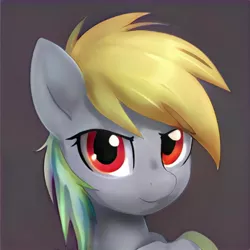 Size: 1024x1024 | Tagged: safe, artist:thisponydoesnotexist, derpibooru import, machine learning generated, pony, gray background, gray coat, image, jpeg, neural network, not rainbow dash, red eyes, simple background