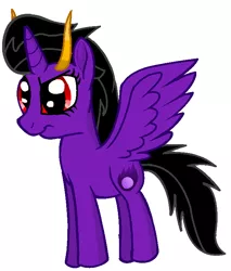 Size: 634x744 | Tagged: safe, artist:maverickmam, derpibooru import, oc, oc:dark blaze, unofficial characters only, pony, female, frown, horn, horns, image, mare, multiple horns, png, simple background, solo, tricorn, white background, wings