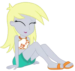 Size: 1696x1619 | Tagged: safe, alternate version, artist:gmaplay, derpibooru import, part of a set, derpy hooves, equestria girls, equestria girls series, spring breakdown, spoiler:eqg series (season 2), clothes, cute, derpabetes, eyes closed, feet, female, image, open mouth, png, sandals, simple background, sitting, solo, swimsuit, transparent background, vector