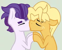 Size: 586x475 | Tagged: safe, artist:box-of-ideas, artist:jadethepegasus, derpibooru import, dirk thistleweed, ragamuffin (equestria girls), ponified, earth pony, pony, base used, equestria girls ponified, eyes closed, freckles, french kiss, gay, gray background, hug, image, kissing, male, png, ragadirk, raised hoof, shipping, simple background, stallion