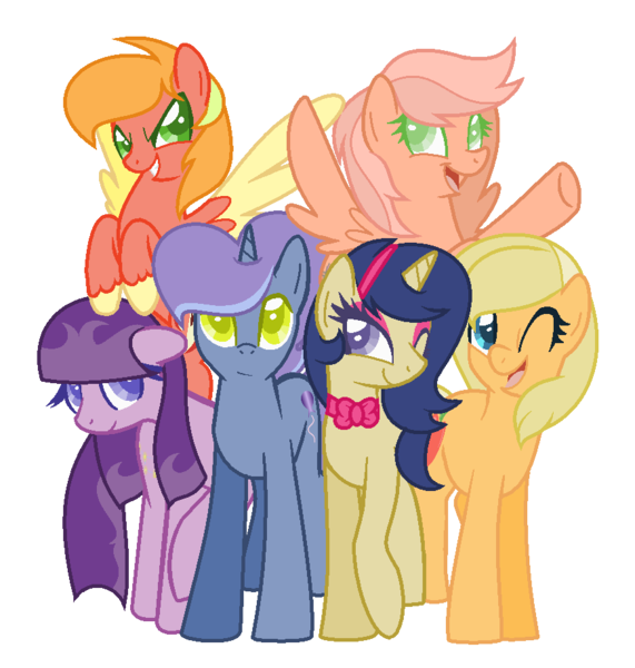 Size: 873x917 | Tagged: safe, artist:jeanettemiller547, derpibooru import, oc, oc:alexander apple, oc:aquila, oc:bumble honey, oc:crystal apple, oc:crystal magix, oc:popper, unofficial characters only, earth pony, pegasus, pony, unicorn, base used, colored pupils, female, image, male, mare, next generation, offspring, one eye closed, parent:applejack, parent:big macintosh, parent:caramel, parent:comet tail, parent:fluttershy, parent:pinkie pie, parent:pokey pierce, parent:twilight sparkle, parents:carajack, parents:cometlight, parents:fluttermac, parents:pokeypie, png, simple background, stallion, transparent background, wink