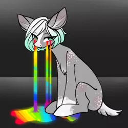Size: 2000x2000 | Tagged: safe, artist:helemaranth, derpibooru import, oc, unofficial characters only, earth pony, pony, earth pony oc, eye clipping through hair, eyebrows visible through hair, gradient background, image, liquid rainbow, png, rainbow tear, socks (coat marking), solo