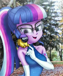 Size: 2500x3000 | Tagged: safe, alternate version, artist:aryatheeditor, derpibooru import, sci-twi, twilight sparkle, equestria girls, accessories, among us, bare shoulders, beautiful, bedroom eyes, breasts, bust, clothes, cute, digital art, dress, element of magic, evening gloves, female, geode of telekinesis, glasses, gloves, heterochromia, image, jpeg, long gloves, magical geodes, nerd, outfit, photo, powerful sparkle, sleeveless, sleeveless turtleneck, twiabetes