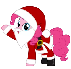 Size: 1050x1024 | Tagged: artist needed, safe, derpibooru import, pinkie pie, earth pony, pony, belt, boots, christmas, clothes, costume, fake beard, female, hat, holiday, image, looking at you, mare, png, raised hoof, santa beard, santa claus, santa costume, santa hat, shoes, simple background, solo, transparent background, vector