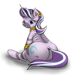 Size: 7269x7269 | Tagged: safe, artist:khaki-cap, derpibooru import, starlight glimmer, zecora, oc, oc:voodoo charms, pony, unicorn, zebra, commission, commissioner:bigonionbean, eyelashes, eyeshadow, female, fusion, fusion:voodoo charms, horn, image, jewelry, kinky, large butt, looking at you, looking back, looking back at you, makeup, mare, png, simple background, smiling, smiling at you, thicc ass, thick, transparent background, unicorn oc, ych example, ych result, your character here, zebra oc