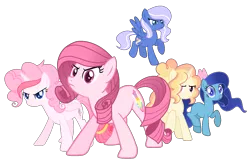 Size: 1609x1041 | Tagged: safe, artist:muhammad yunus, derpibooru import, oc, oc:annisa trihapsari, oc:bluelight, oc:starnight, oc:strawberries, unofficial characters only, alicorn, earth pony, pegasus, pony, unicorn, power ponies (episode), base used, earth pony oc, female, image, mare, not pinkie pie, not rarity, pink body, pink hair, png, simple background, transparent background, vector
