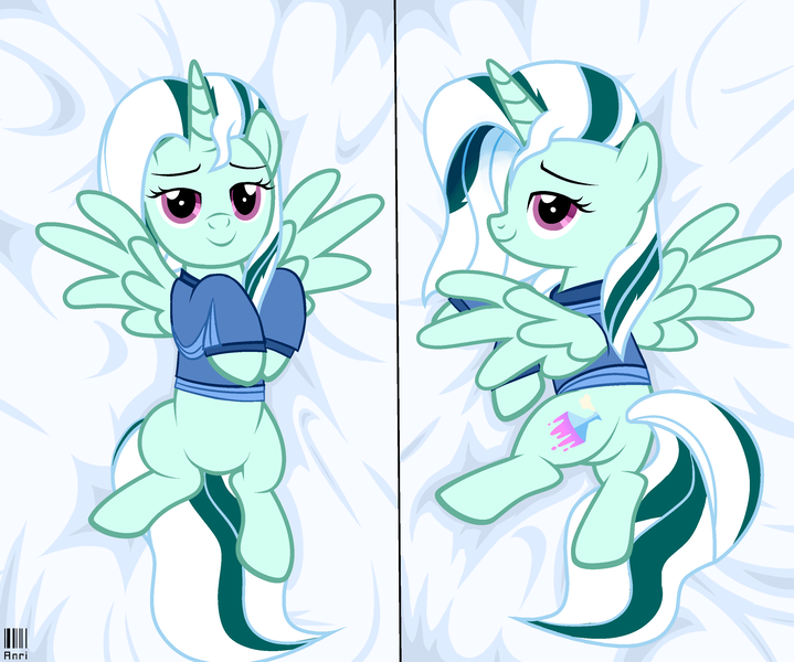 Size: 2994x2500 | Tagged: suggestive, artist:idkhesoff, derpibooru import, oc, oc:arcana formula, unofficial characters only, alicorn, pony, alicorn oc, bedroom eyes, blanket, body pillow, body pillow design, butt, clothes, female, hoodie, horn, image, looking at you, mare, plot, png, solo, solo female, wings