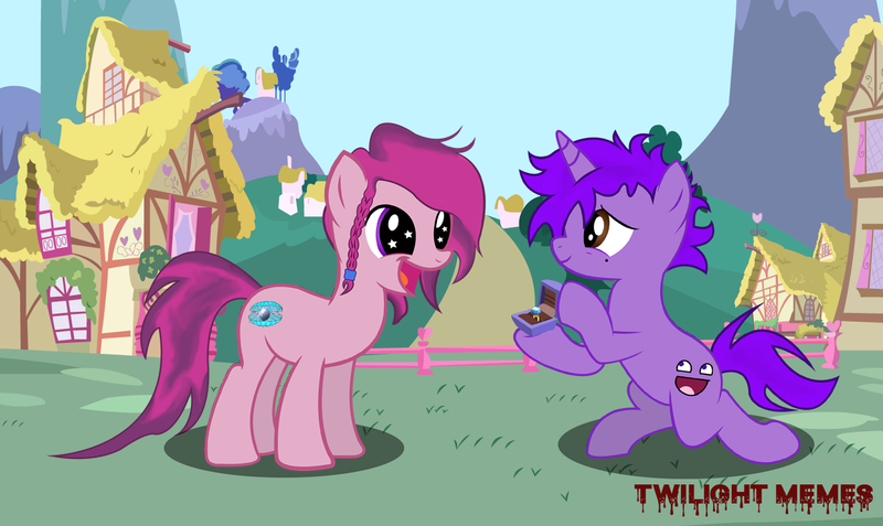 Size: 1447x862 | Tagged: safe, artist:twilight_memes, derpibooru import, oc, oc:formosana, oc:jão, pony, unicorn, horn, image, jewelry, marriage proposal, png, pony oc, ponyville, ring, unicorn oc, wedding ring