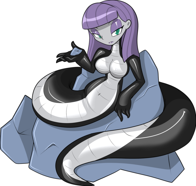 Size: 1024x969 | Tagged: suggestive, artist:tinker-tock, derpibooru import, maud pie, lamia, original species, equestria girls, belly button, breasts, busty maud pie, coils, colored pupils, featureless breasts, female, image, lamiafied, latex, lidded eyes, living latex, looking at you, palm, png, reclining, rock, simple background, solo, solo female, species swap, transformed, transparent background