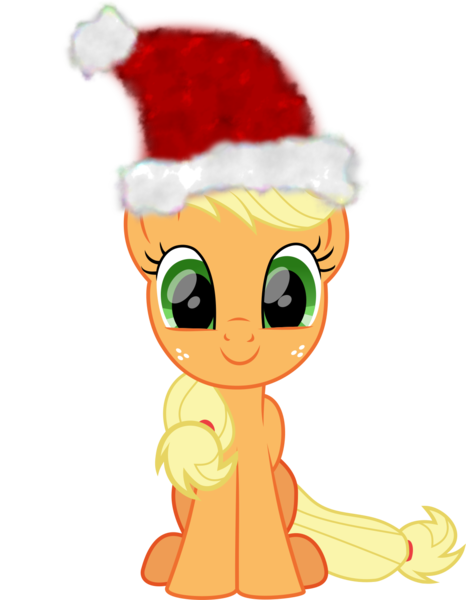 Size: 1159x1491 | Tagged: safe, artist:lincolnbrewsterfan, derpibooru import, part of a set, applejack, earth pony, christmas, cute, derpibooru exclusive, freckles, happy, hat, holiday, image, inkscape, jackabetes, lincolnbrewsterfan is trying to murder us, lincolnbrewsterfan's christmas ponies, looking at you, png, santa hat, simple background, sitting, smiling at you, solo, .svg available, transparent background, vector, weapons-grade cute, winter