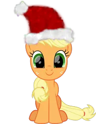 Size: 1159x1491 | Tagged: safe, artist:lincolnbrewsterfan, derpibooru import, part of a set, applejack, earth pony, christmas, cute, derpibooru exclusive, freckles, happy, hat, holiday, image, inkscape, jackabetes, lincolnbrewsterfan is trying to murder us, lincolnbrewsterfan's christmas ponies, looking at you, png, santa hat, simple background, sitting, smiling at you, solo, .svg available, transparent background, vector, weapons-grade cute, winter