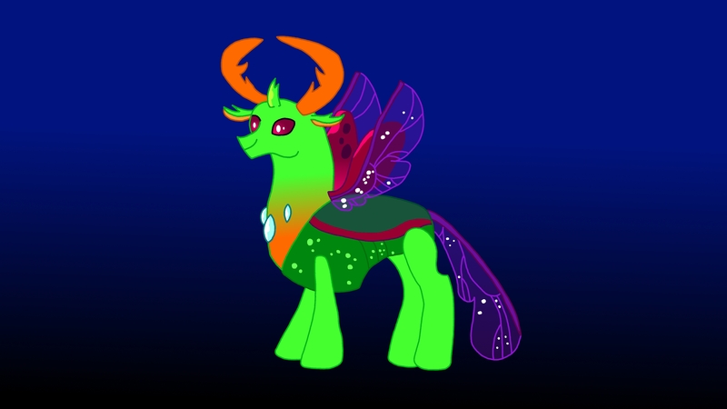 Size: 4320x2432 | Tagged: safe, artist:the double u, derpibooru import, thorax, changedling, changeling, gradient background, horns, image, jpeg, king, king thorax, male, neon, solo, sparkles, spread wings, the six knights of the night, transparent wings, wings