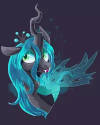 Size: 1280x1595 | Tagged: safe, artist:victoriahwinter, derpibooru import, queen chrysalis, changeling, changeling queen, :p, bust, fangs, female, image, jpeg, looking sideways, one ear down, simple background, solo, tongue out