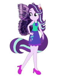 Size: 474x616 | Tagged: safe, artist:nsmah, artist:user15432, derpibooru import, starlight glimmer, fairy, human, equestria girls, base used, clothes, dress, element of justice, fairy wings, fairyized, green dress, hand on hip, high heels, image, jewelry, necklace, png, ponied up, purple wings, shoes, simple background, transparent background, wings
