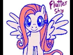 Size: 1024x768 | Tagged: safe, artist:agentkit95, derpibooru import, fluttershy, pegasus, pony, dsi, eyelashes, female, flipnote studio, image, jpeg, mare, nintendo dsi, simple background, smiling, solo, spread wings, white background, wings