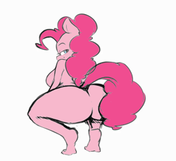 Size: 932x854 | Tagged: suggestive, artist:angrylittlerodent, color edit, derpibooru import, edit, pinkie pie, anthro, earth pony, plantigrade anthro, animated, ass, balloonbutt, bedroom eyes, breasts, busty pinkie pie, butt, butt shake, colored, colored sketch, complete nudity, feet, female, frame by frame, gif, huge butt, image, jiggle, large butt, lidded eyes, looking at you, looking back, looking back at you, nudity, sexy, simple background, sketch, smiling, solo, solo female, the ass was fat, twerking, white background