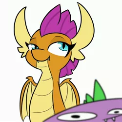 Size: 3000x3000 | Tagged: safe, artist:tjpones, derpibooru import, smolder, spike, dragon, dragoness, duo, female, grimbo, image, jpeg, simple background, white background