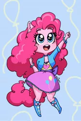 Size: 1384x2054 | Tagged: safe, artist:ameliacostanza, derpibooru import, pinkie pie, equestria girls, chibi, clothes, cute, diapinkes, female, happy, image, jpeg, open mouth, ponied up, skirt, solo