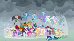 Size: 1920x1080 | Tagged: safe, derpibooru import, screencap, amethyst star, applejack, chancellor neighsay, firelight, flam, flim, fluttershy, frenulum (character), gallus, grampa gruff, lemon hearts, lyra heartstrings, minuette, moondancer, night light, ocellus, party favor, pharynx, pinkie pie, prince rutherford, princess ember, rainbow dash, rarity, sandbar, seaspray, silverstream, smolder, soarin', spike, stellar flare, sunburst, tempest shadow, terramar, thorax, trixie, twilight sparkle, twilight sparkle (alicorn), twilight velvet, twinkleshine, yona, alicorn, changedling, changeling, dragon, gryphon, pegasus, yak, the ending of the end, flim flam brothers, image, king thorax, mane seven, mane six, png, prince pharynx, shocked, shocked expression, shocked face, shrunken pupils, student six, winged spike