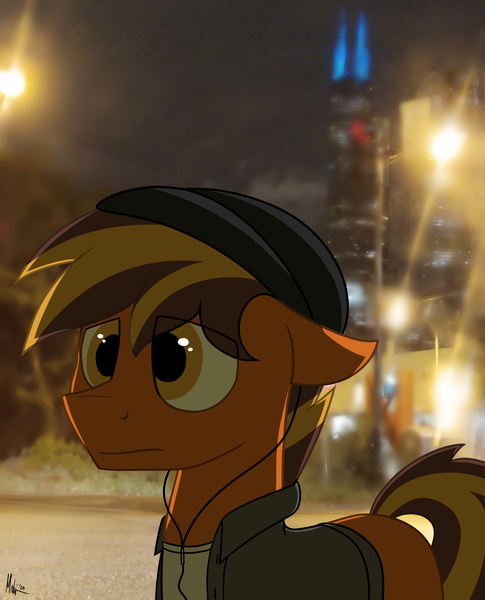 Size: 2100x2600 | Tagged: safe, artist:ponynamedmixtape, derpibooru import, oc, oc:mixtape, earth pony, pony, beanie, chicago, clothes, earbuds, hat, image, irl, photo, png, ponies in real life, real life background, solo